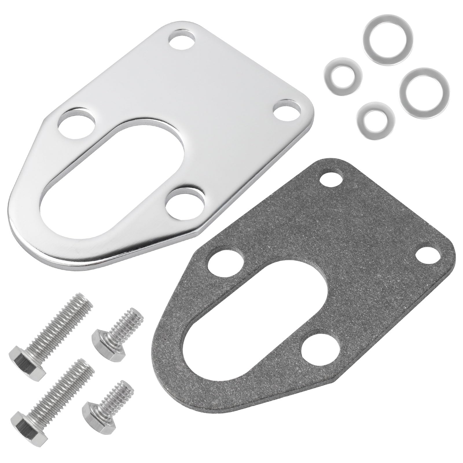 Tobaiwind 42493 Fuel Pump Mounting Plate with Bolts Fits Chevy Small Block Engine 265, 283, 305, 307, 327, 350, 400, Chrome Mounting Bolts Use for Mounting Mechanical Fuel Pumps