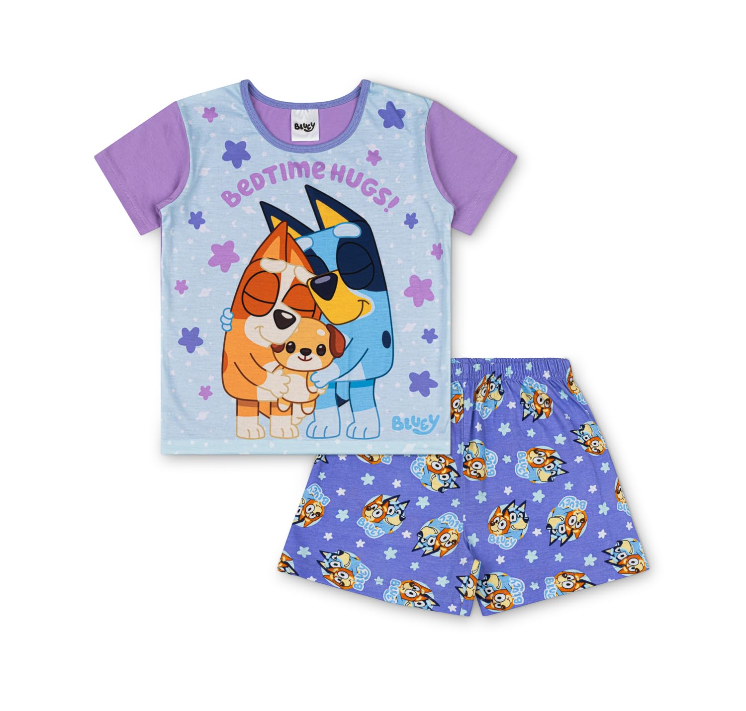 Bluey Girls Lilac Pyjamas And Bingo Short Bedtime Hugs Pjs Set For | Official Merchandise 3-4 Years