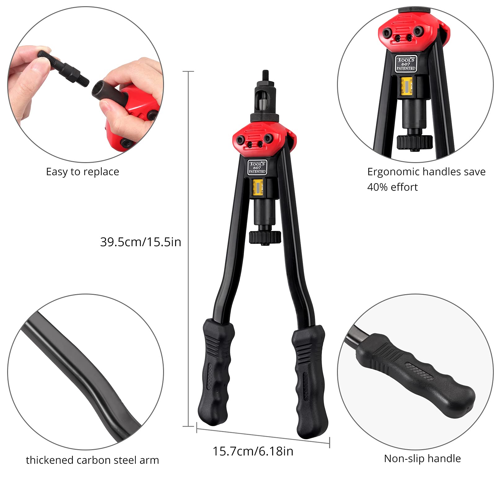 Rivettatrice Manuale Jadever Per Inserti Filettati M3-M12 - Set Con 7 Mandrini E 70 Dadi, Valigetta Inclusa