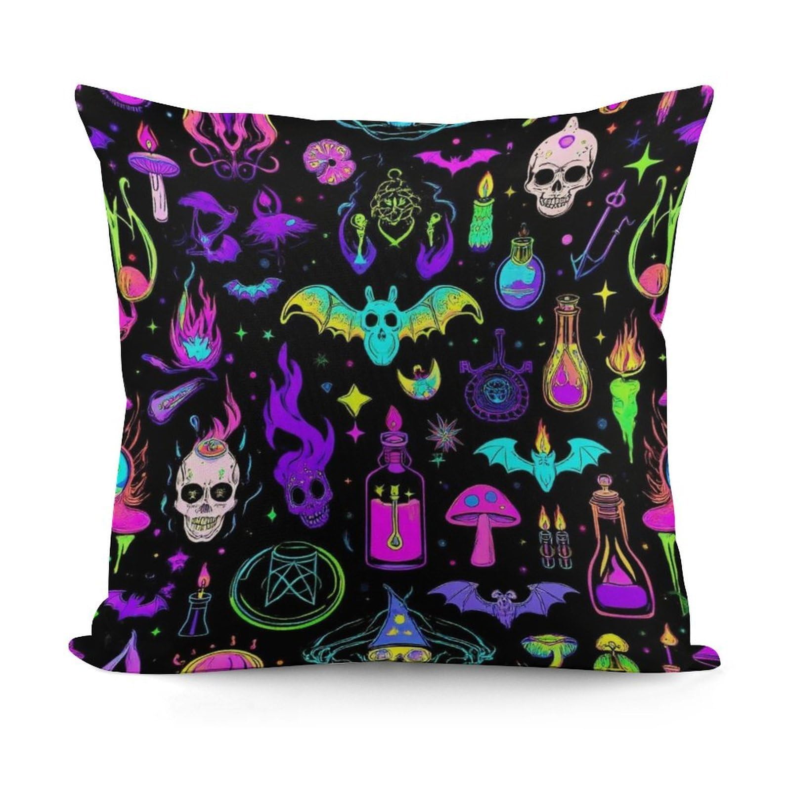 Plush Pillow Cover with Zipper for Living Room,Bedroom, Sofa Halloween Goth Witchy Witch Couch Cushion Decorative