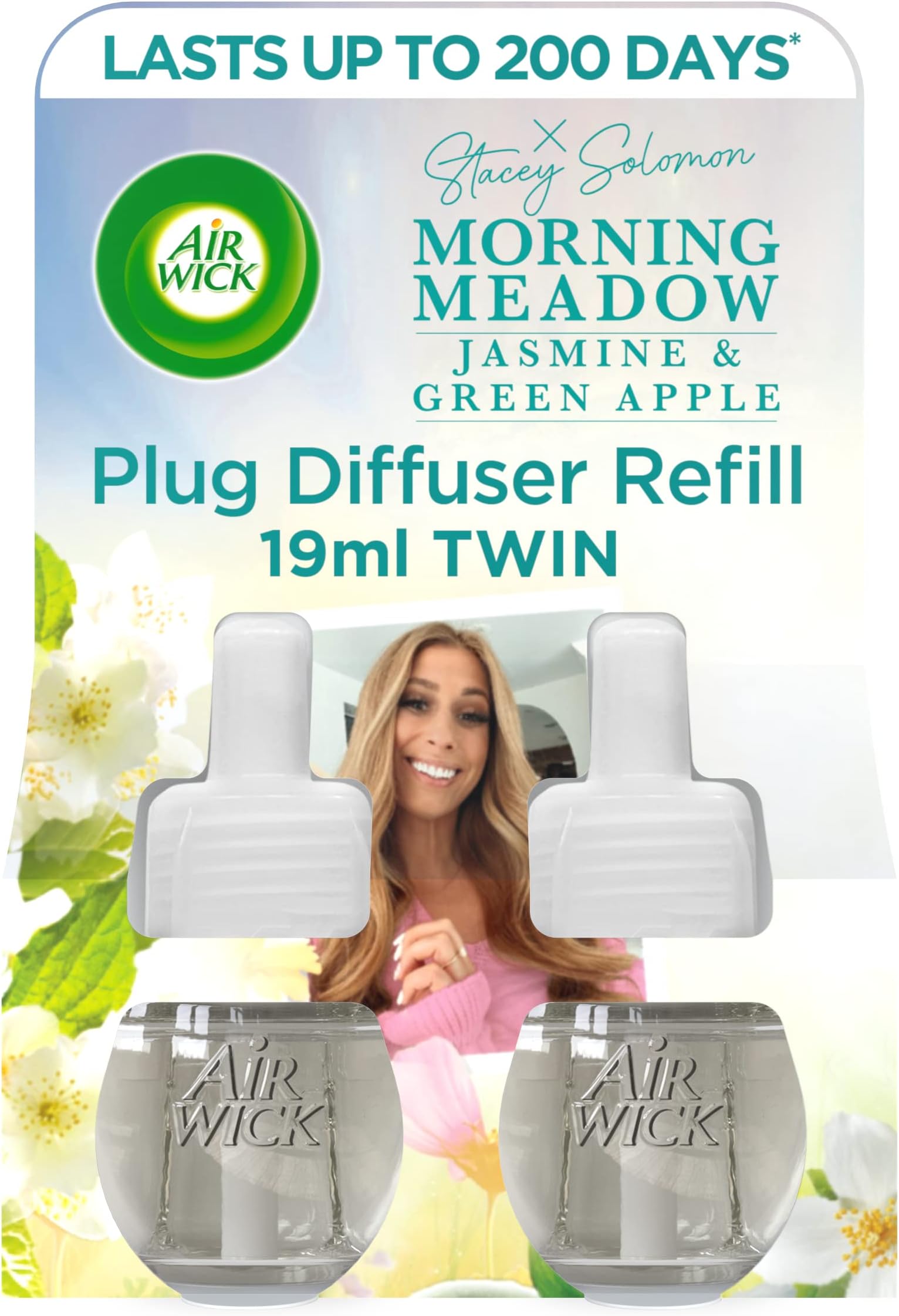 Air Wick Plug in Diffuser Twin Refill, Morning Meadow, Pack 2 x 19ml, Long Lasting Fragrance, Lasts up to 200 days, Plug in Air freshener