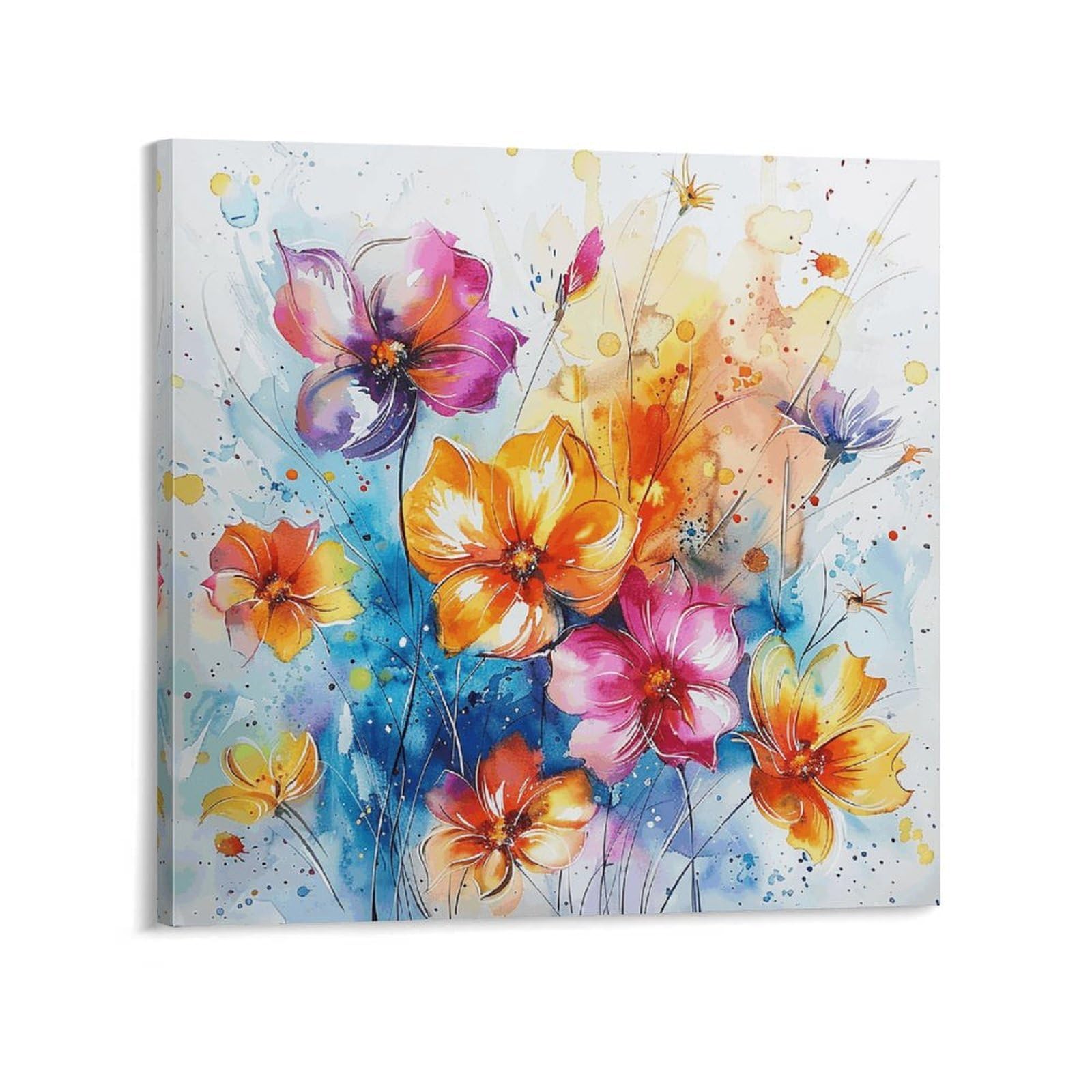 Colorful Flower Painting Canvas Wall Art for Bedroom 20x20inch(50x50cm) Canvas Prints Artwork for Walls Modern Picture Artwork Painting for Living Room Aesthetic Wall Paintings for Bathroom Kitchen Of