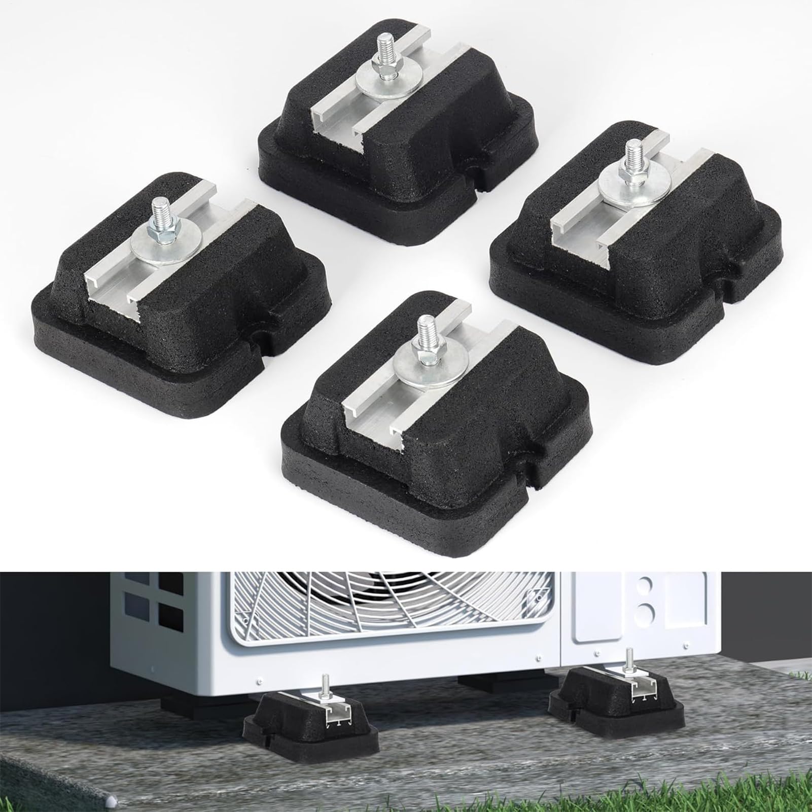 Base De Suelo Para Aire Acondicionado 4 soportes antivibración para aire | Base Para Climatización Y Bomba De Calor Exterior Hogar Split Condensador Bomba De Calor Compresor Suelo Te