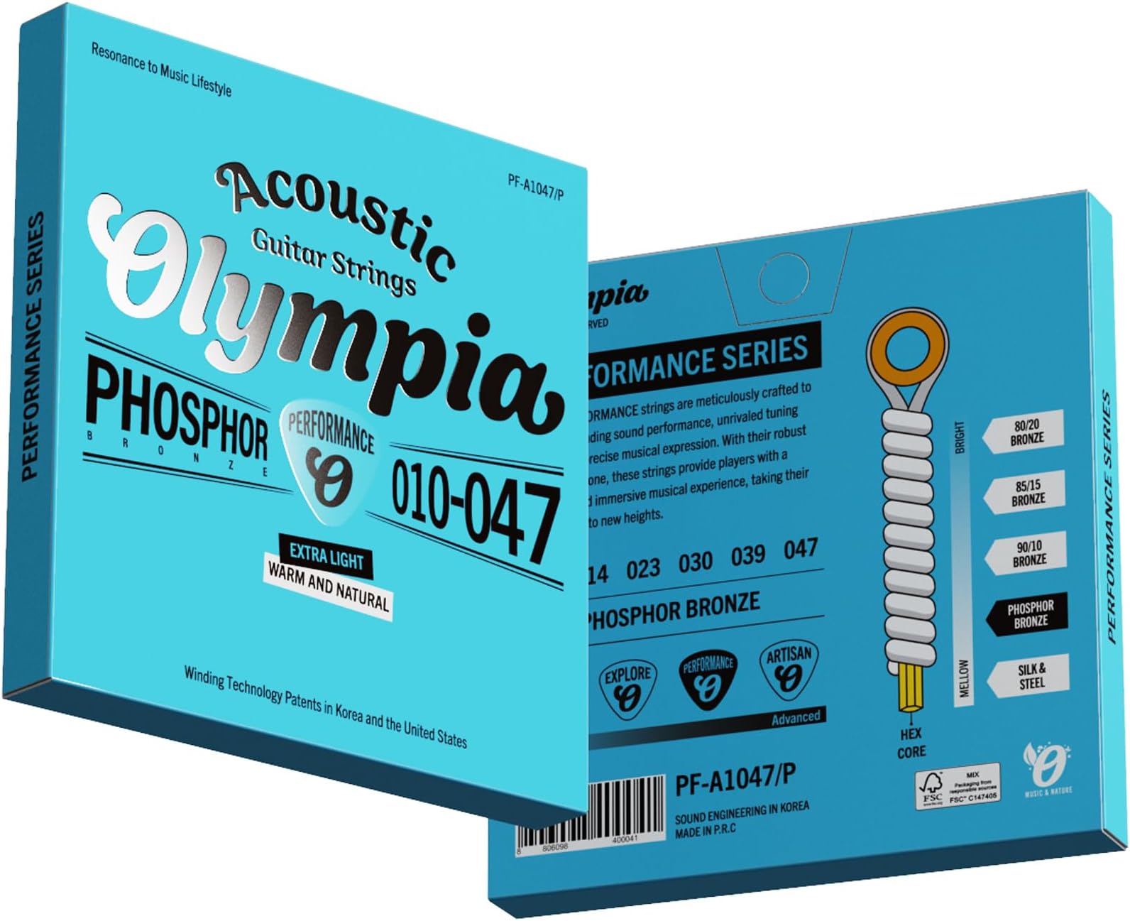 2 Sets of Olympia Performance Acoustic Guitar Strings 10-47 Gauge, Phosphor Bronze Wound – Premium Acoustic Guitar Strings for Superior Tone & Durability