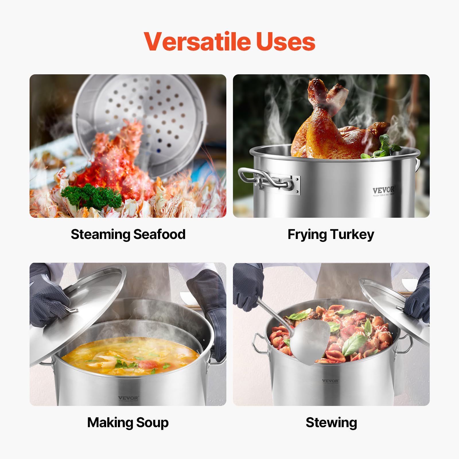 VEVOR Pentola in Acciaio Inox, Pentola per Salse con Cestello 79,5 L, Coperchio e Manico, Trattamento di Macinazione, per Eventi di Grandi Gruppi, Argento