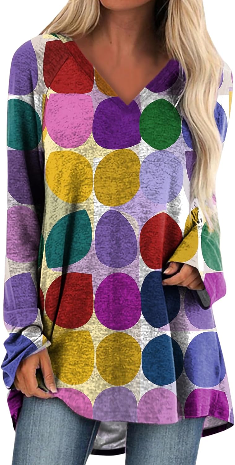 Women's Mardi Gras V Neck Tunic Tops Funny Mask Graphic Print Long Sleeve Casual Carnival Festival Sweatshirt