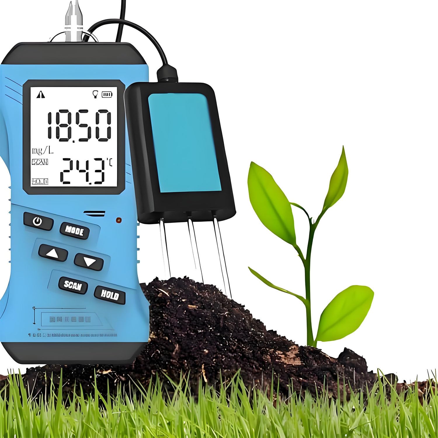 Misuratore di pH del suolo, tester 7 in 1 del suolo con sensore di umidità e temperatura, kit di test da giardino LCD retroilluminato per prato, fattoria, piante da interno ed esterno
