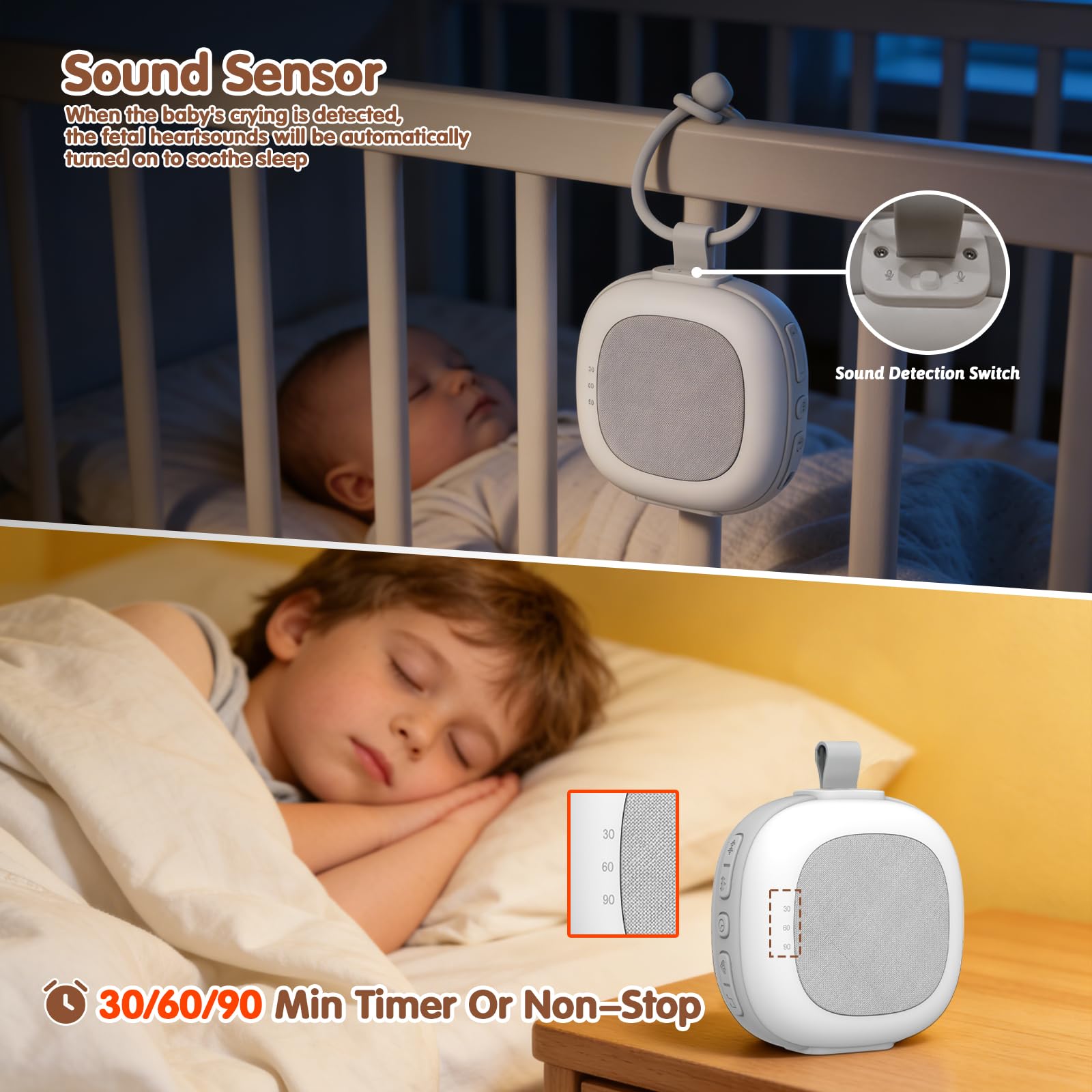 Gemmac Portable Machine à Bruit Blanc avec Veilleuse Intégrée - 32 Sons Apaisants pour le Sommeil Thérapie Sonore avec Veilleuse 7 Couleurs Fonction de Mémoire,Minuterie pour la Chambre/Sortir