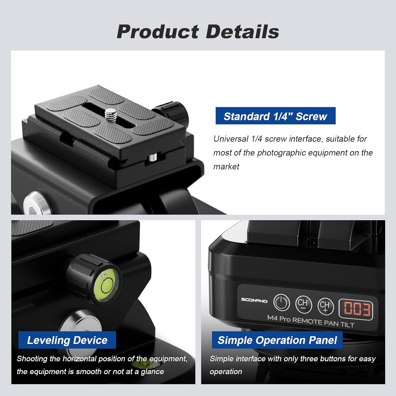 Soonpho M4 Pro Motorized Tripod Head, Rotating Panoramic Control 360° Pan Tilt Head with 40M Wireless Remote Control and Mobile Phone Clip for DSLR Cameras, Camcorders, Smartphones