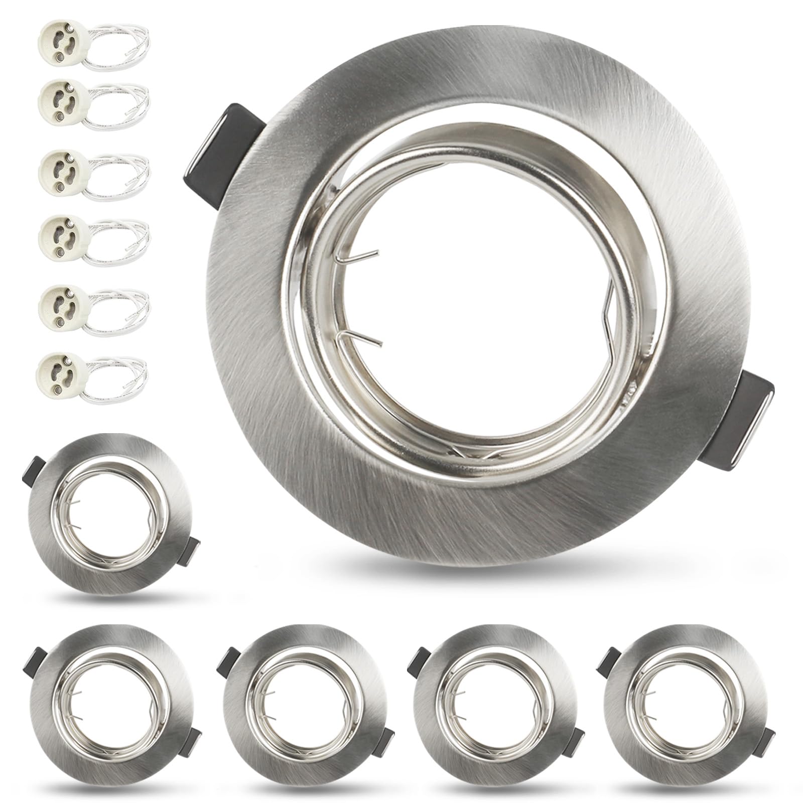 Seruno X 6X GU10 Downlights for Ceiling, Round Silver Metal Frame for Recessed Ceiling Lights 30° Tilt Swivel Spotlight Fittings, Diameter 90 mm Spotlight for 68-80 mm Hole Size, GU10 Sockets