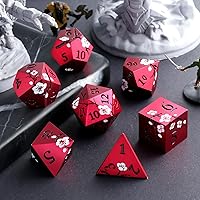 Vista 5 de Dados DND de metal mate rojo, DNDND 7 piezas de dados metálicos pesados D&D con hermoso estuche de regalo para juego de mesa Dungeons and Dragon