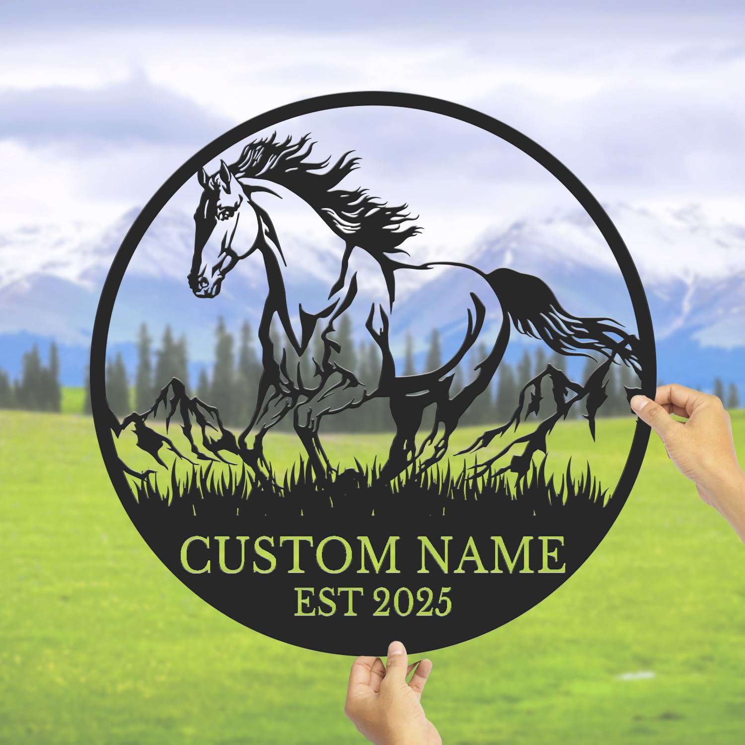 Gewasi Style-2 Personalized Horse Metal Sign - Custom Equestrian Wall Art, Ranch & Barn Decor, Rustic Horse Lover Gift, Durable Outdoor Metal Name Plaque (Style-2)