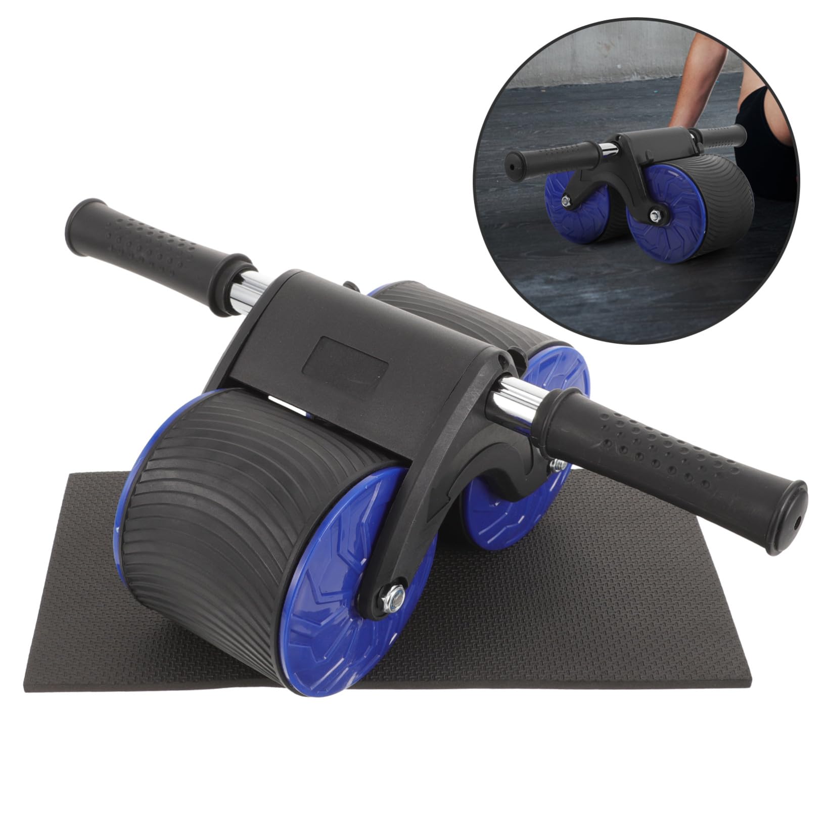 STOBAZA Rodillo Abdominal Doble Rueda con Alfombrilla para Rodillas Equipo Fitness Profesional para Entrenamiento Muscular Casa y Gimnasio Entrenamiento Abdominal Eficaz para