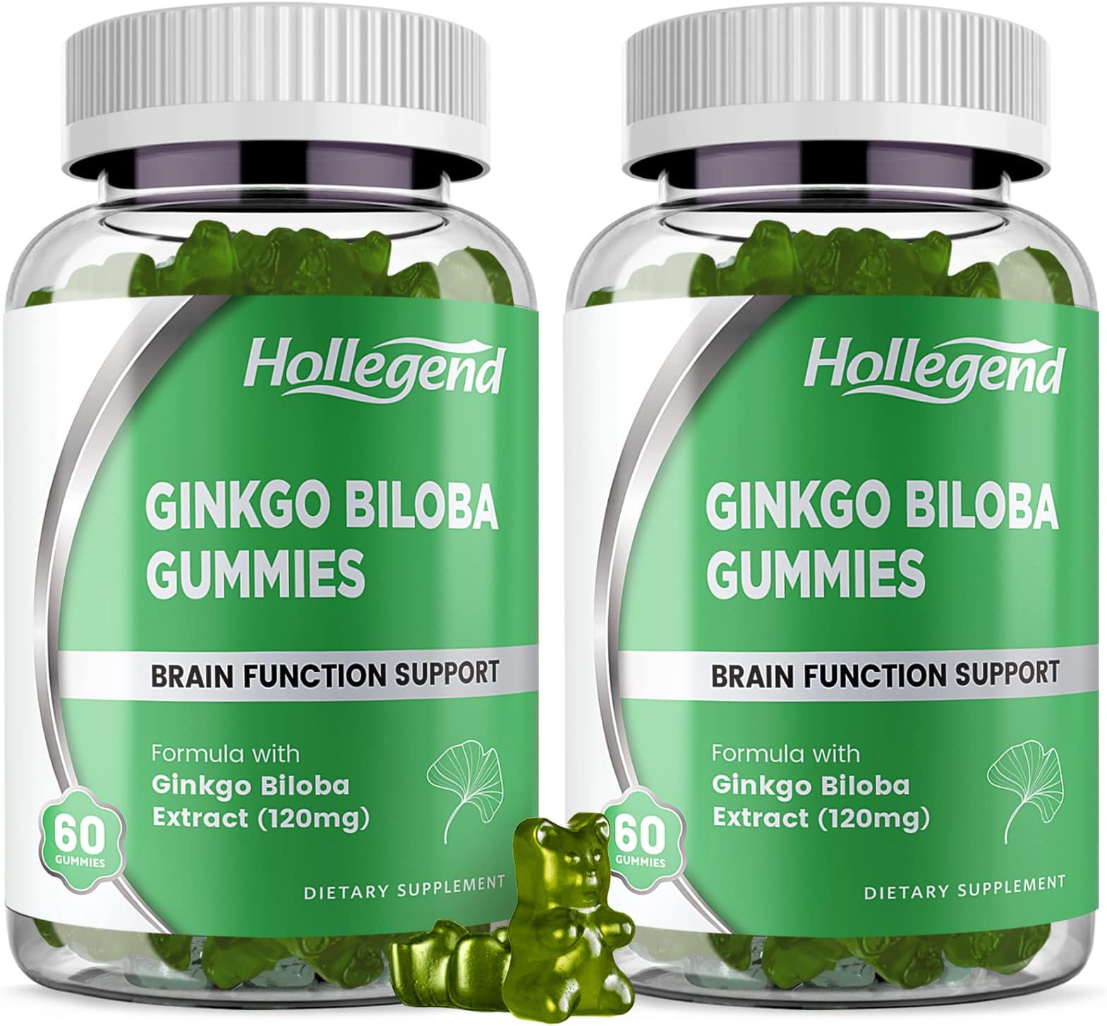 Ginkgo Biloba 120mg Gummies Organic Ginko Biloba Supplements for Brain Boost, Blood Circulation, Vegan, Non-GMO, 120 Chewables