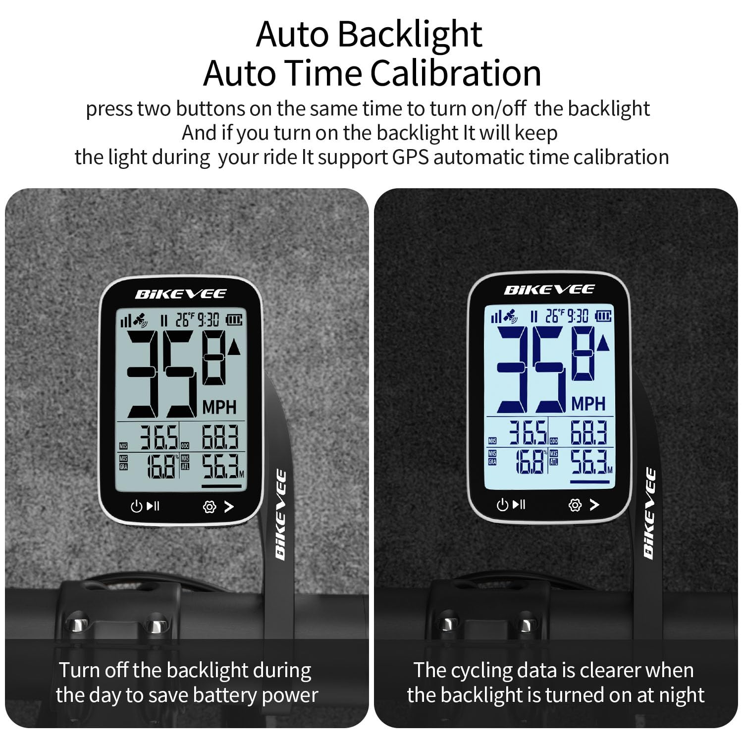 Bikevee GPS Cycling Computer Auto Backlight Function