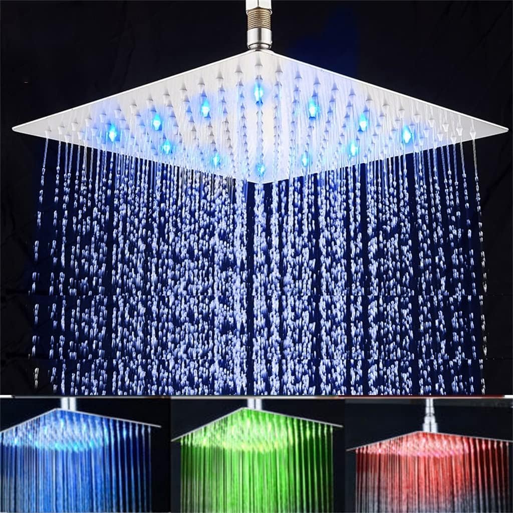 Pommeau de Douche à Main, pommeau de Douche à Effet Pluie à LED Mince sans Bras de Douche 3 Couleurs changeantes avec économie d'eau de température
