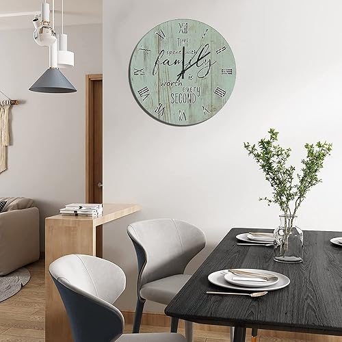 Miniatura 88 de UFunhome Reloj de pared de madera con cita familiar, el tiempo que pasa con la familia vale la pena cada segundo, reloj colgante redondo, funciona