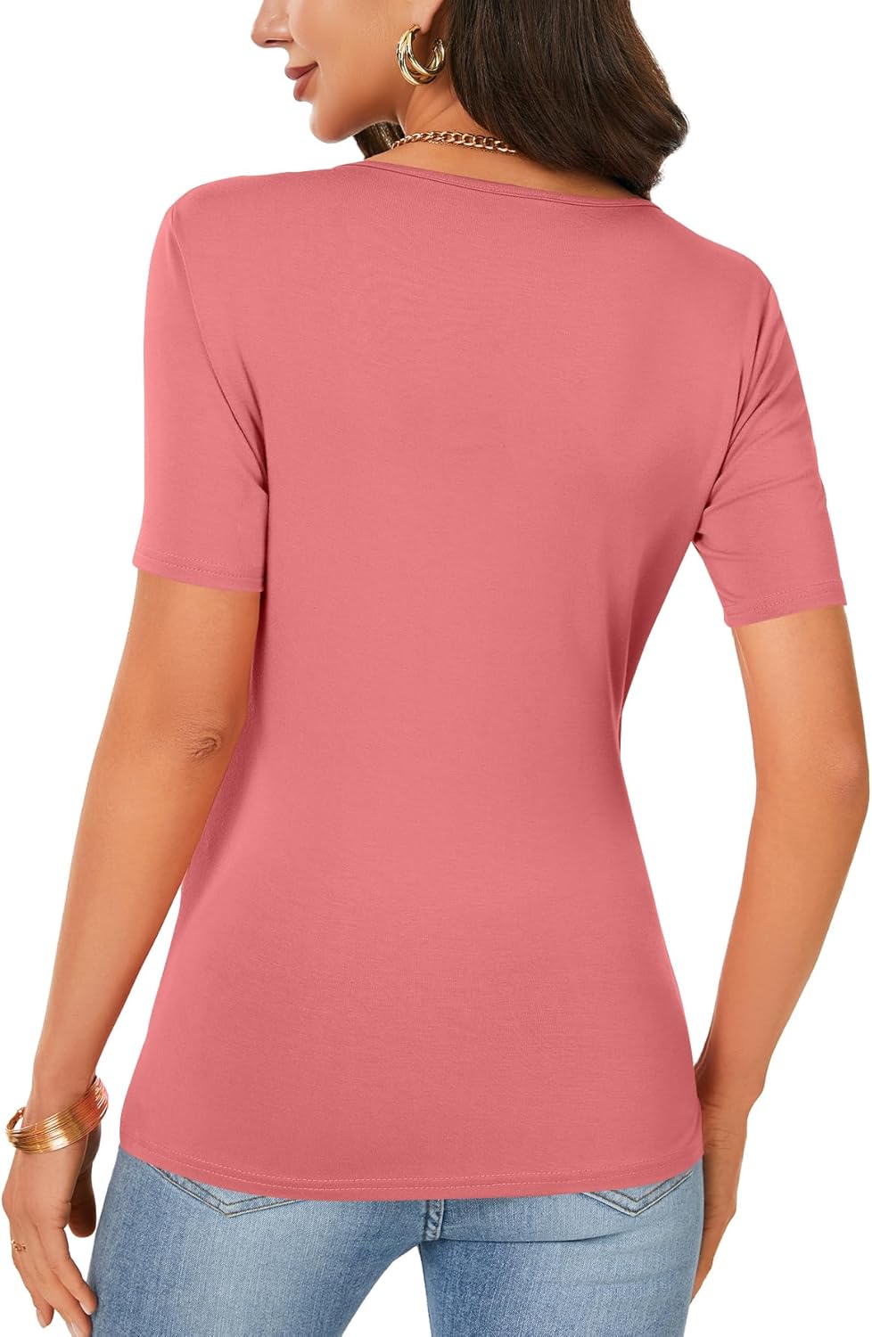 KIFOVEN Women’s Summer T Shirt Short Sleeve Deep v Neck Wrap Ruched Slim Fit Tees Shirt - Image 5