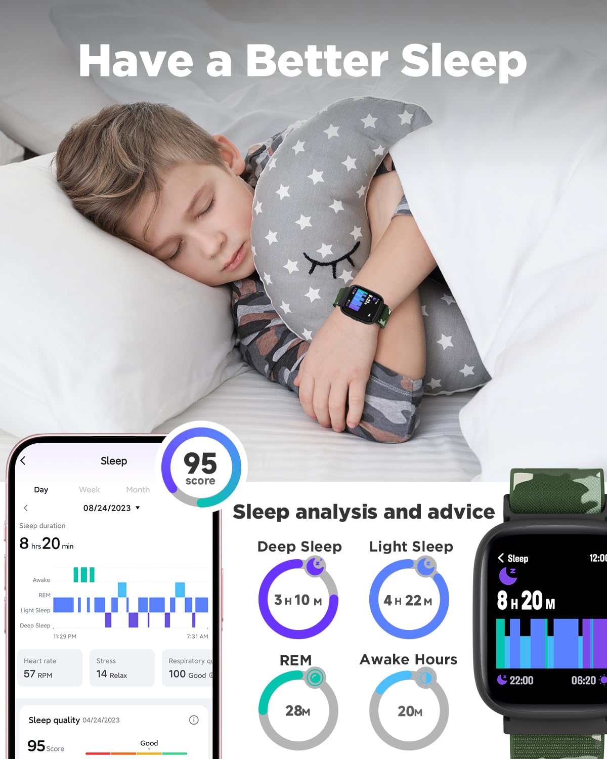 BIGGERFIVE Smartwatch dla dzieci 1,8" krokomierz monitor snu puls 24/7 alarm wibracyjny wodoszczelność IP68 puzzle z aplikacją/bez 5-16