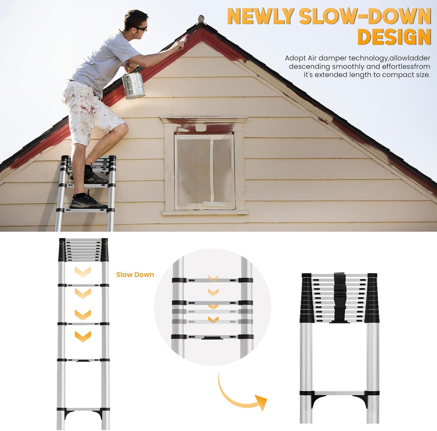 12.8/15.5ft Telescoping Extension Ladder, Lightweight Collapsible Ladders, Aluminum Telescoping Ladders for Home, Folding Telescop Ladder for RV, Attic, Daily Use at Home, Capacity 330 lbs (15.5 FT)