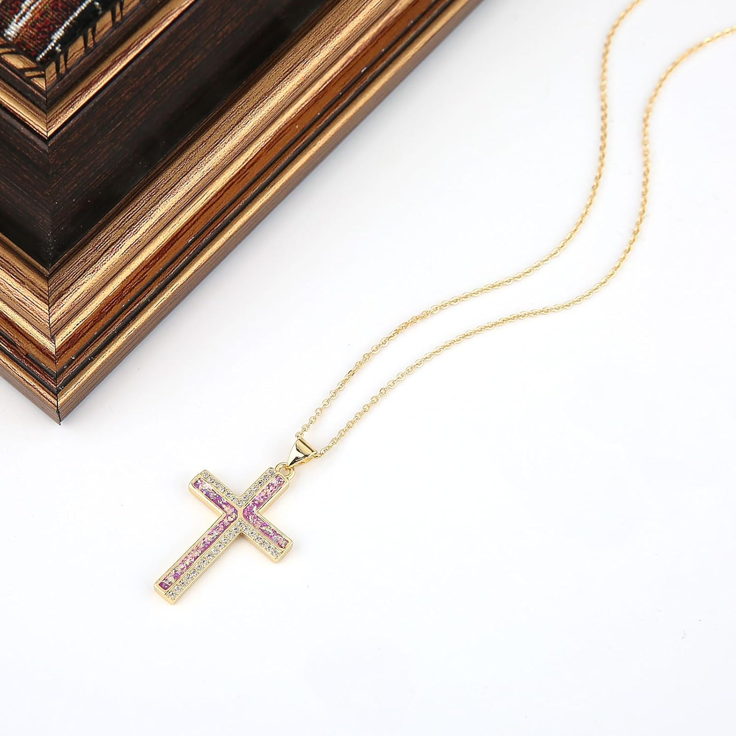HZMAN 14K Gold Plated Cross Necklace for Women Dainty Cubic Zirconia Christian Pendant Necklace Jewelry Gift - Image 5
