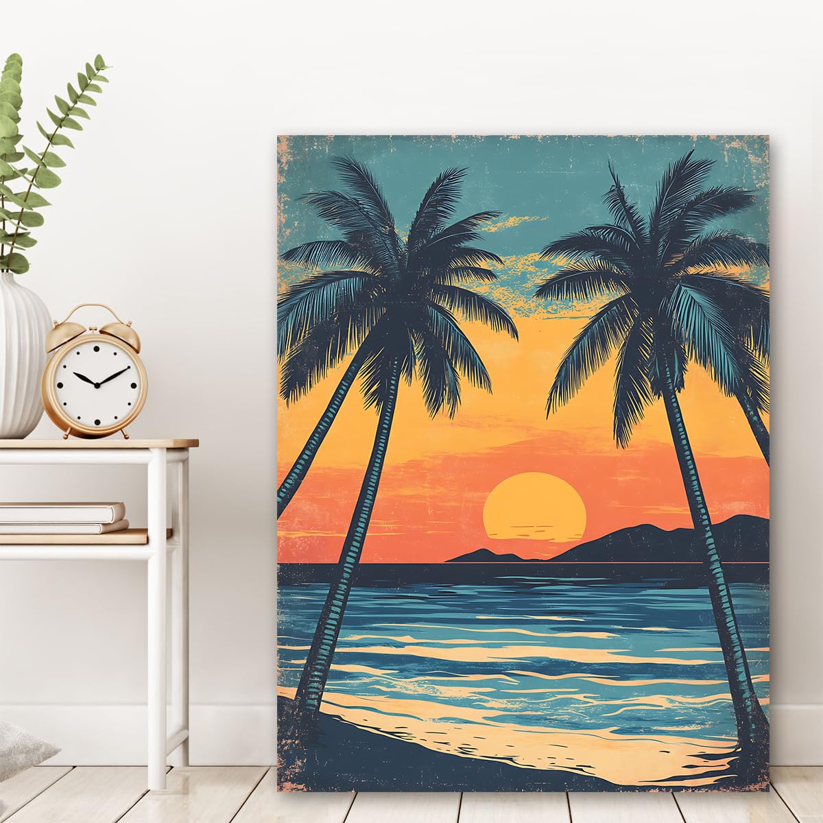 Via Vela Arte de pared de playa tropical cartel enmarcado de atardecer grabados vibrantes de lienzo en isla estética naturaleza para oficina decoración de habitaciones de invitados 60x90cm
