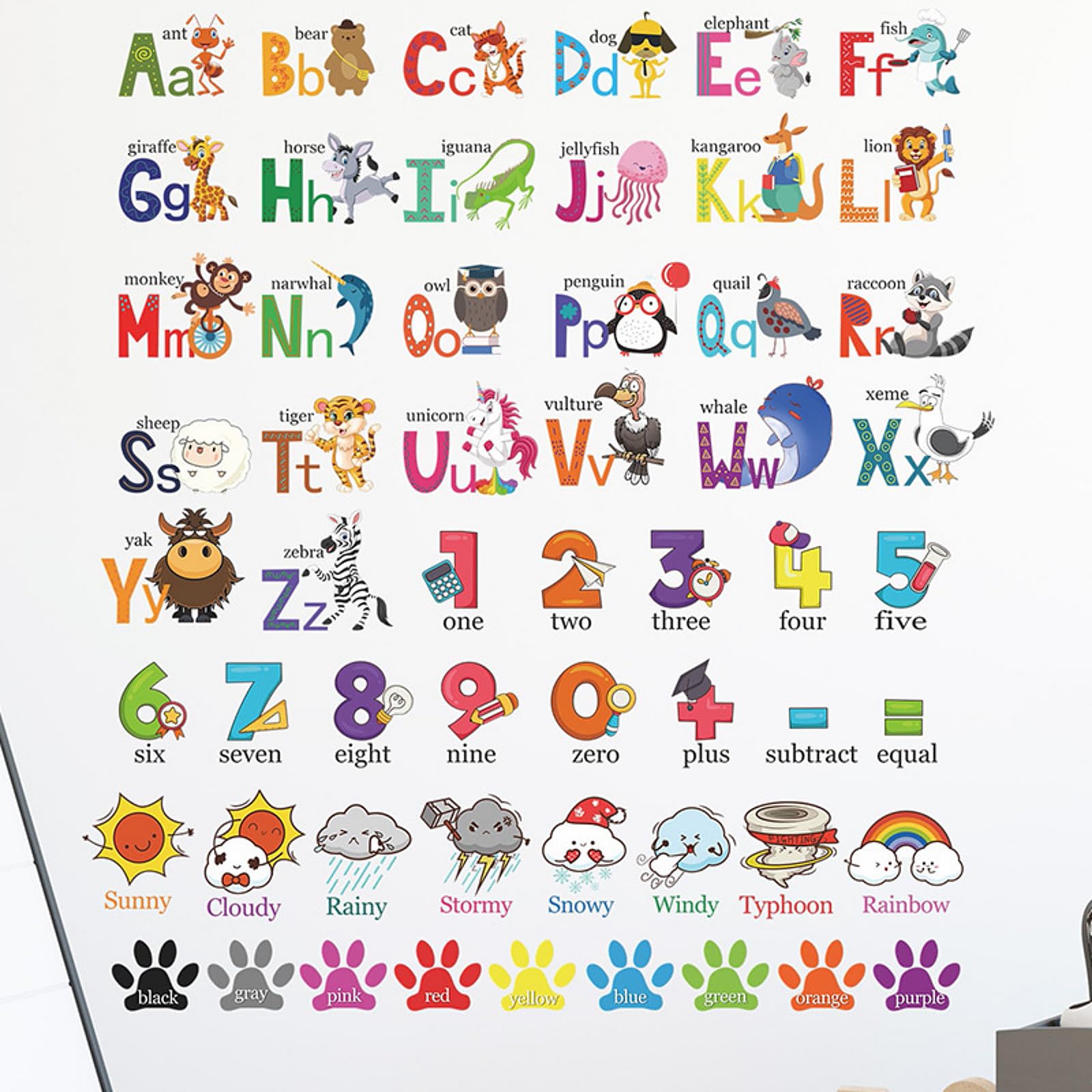 2 x Brand New Animal Alphabet Numbers Weather Color Wall Decals Colorf ...