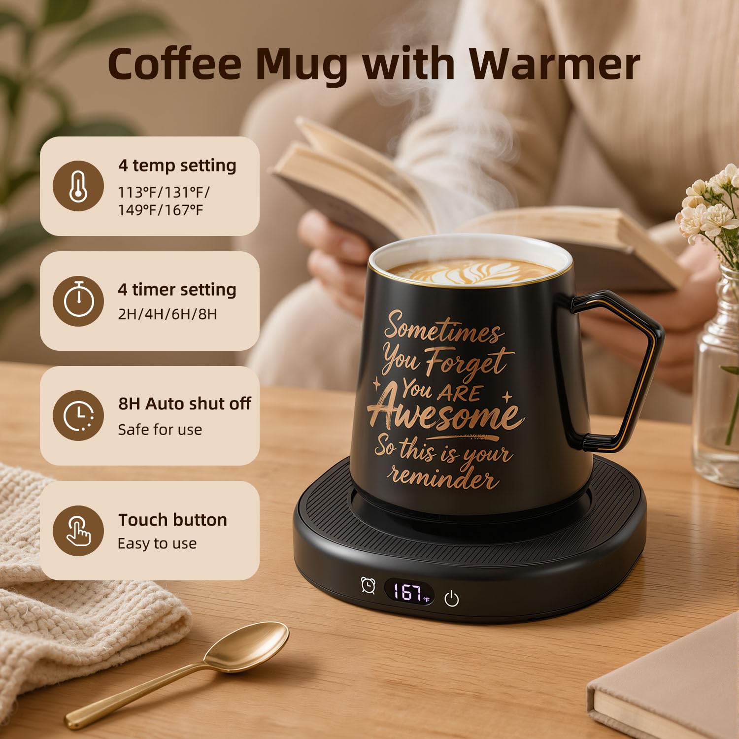 Kaffeebecher-Wärmer-Set, elektrischer Tassenwärmer für Schreibtisch, Tee