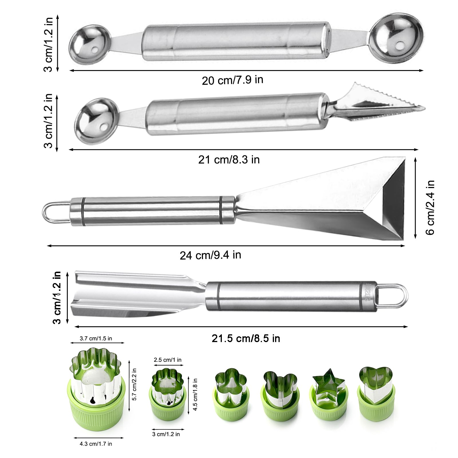 Fruit Carving Tools Set of 10 - Stainless Steel Vegetable Carving Knife, Melon Baller Scoop, Cutter Shapes Mold, DIY Knives for Home Kitchen — Amazon image 2