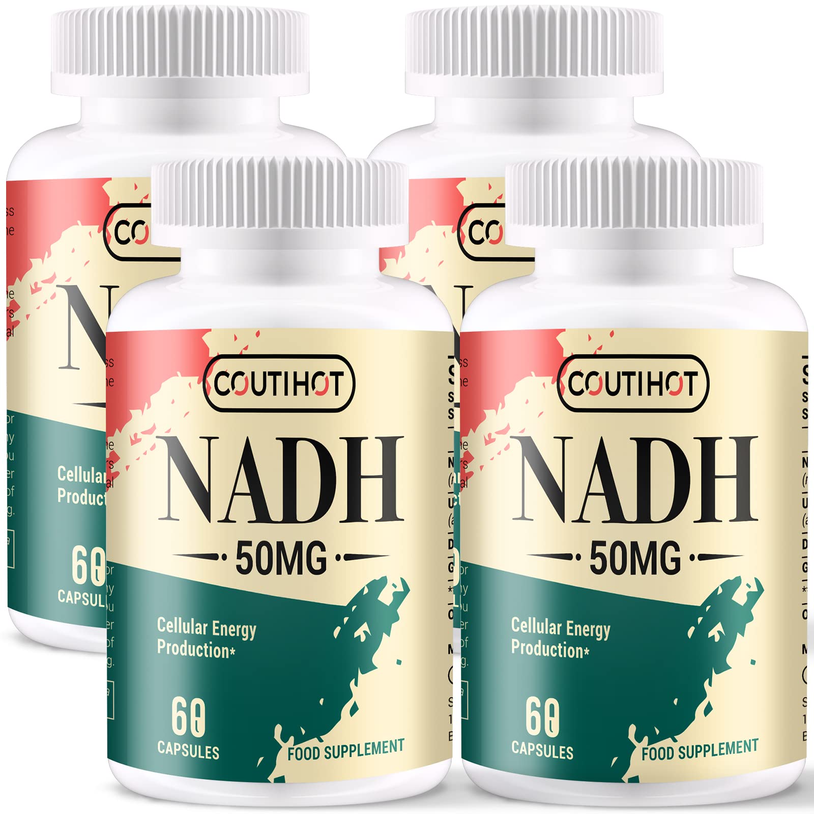 NADH 50mg Plus 200mg CoQ10, boost d'énergie et antioxydant, Fortement dosé | Haute absorption, 240 gélules