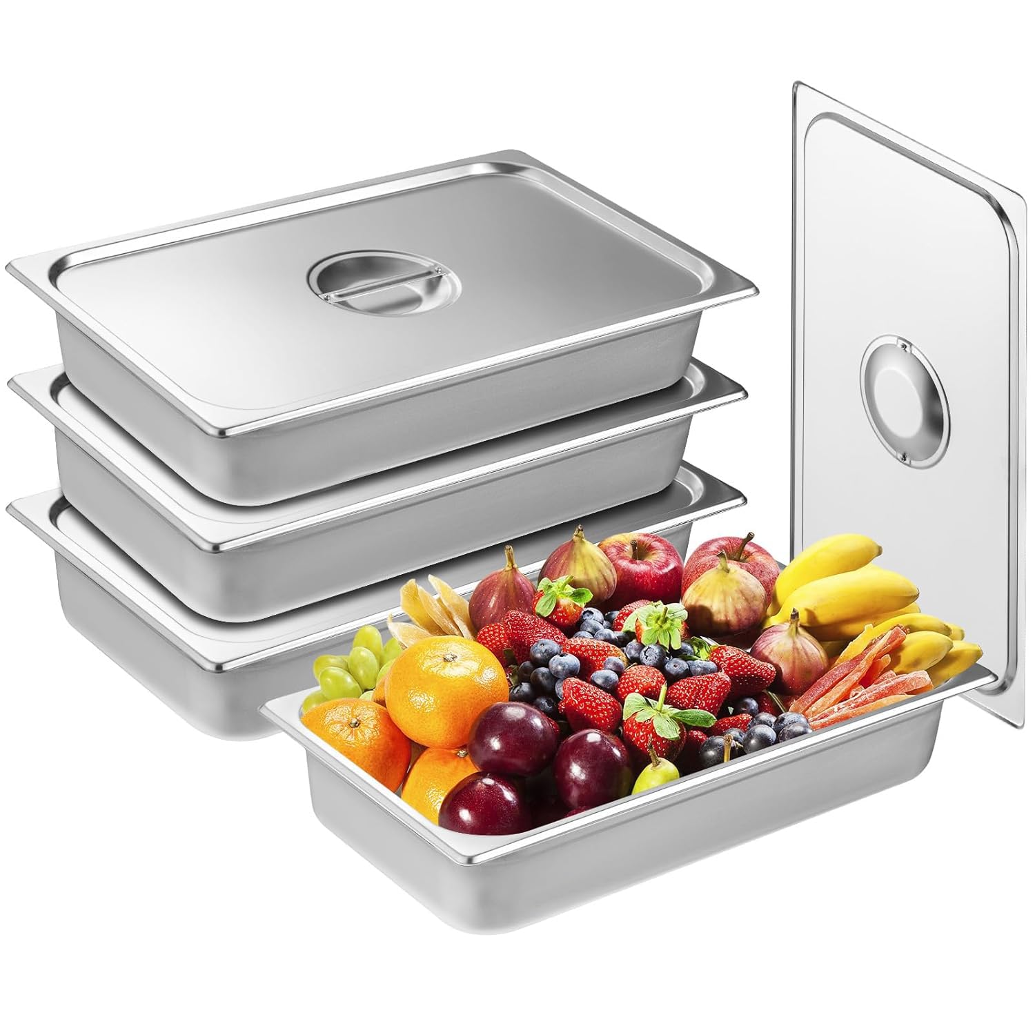 Contenedores de estufa, recipientes Gastronorm de acero inoxidable, 4 piezas de estufas de restauración de acero inoxidable con tapa, 9L de recipientes metálicos para cocinar al vapor