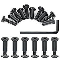 Vista 10 de 50 Piezas M6x20mm Pernos de Muebles Negros Tornillos Hexagonales y Tuercas de Barril Kit de Tornillos de Unión para Postes Conectores de Muebles