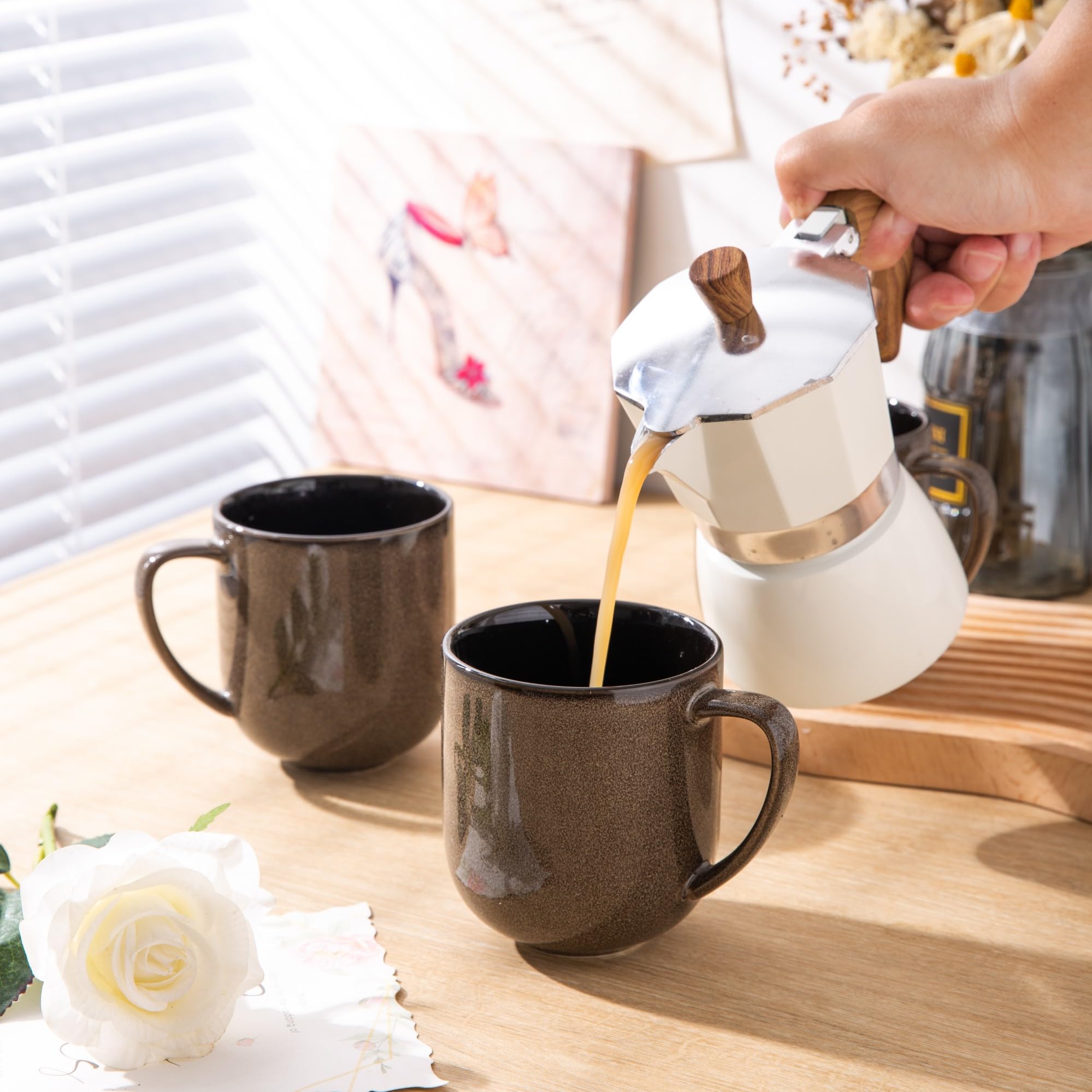 Juego de 6 tazas de café de 12 onzas con asas, taza de café grande Juego de 6 tazas de café de 12 onzas con asas, taza de café grande