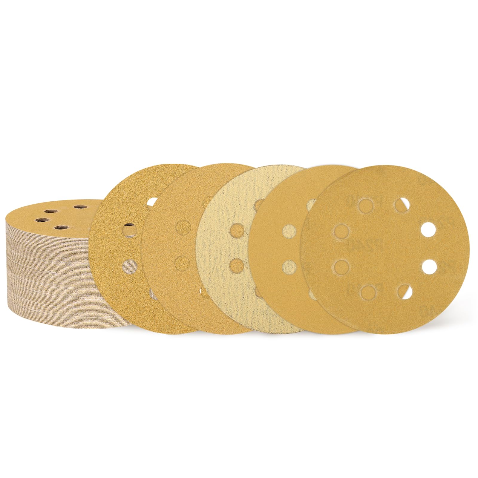 sourcing map 200 dischi abrasivi da 125 mm, 8 fori, grana 60/80/100/120/150/220/320/400/600/800, carta vetrata con gancio e anello, per levigatrice orbitale casuale per la lavorazione del legno e