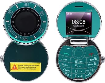 Flip Cell Phone Vintage Pocket Watch Design, Dual Card Dual Standby Big Buttons Unlocked 2G GSM (Green)