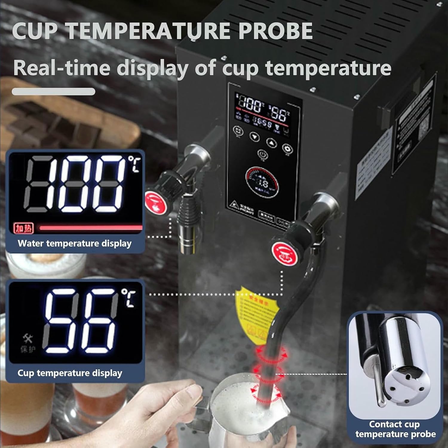 12L Commercial Milk Frother, Coffee Milk Foam Machine with LCD Display+Drip Tray, Electric Milk Frothing Machine for Cafe Coffee/Tea Shop/Restaurants
