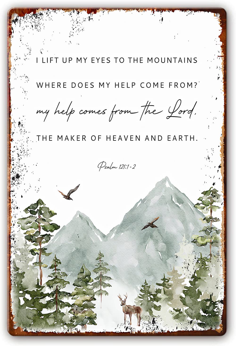 Psalm 121 1-2 Metal Tin Sign Bible Verse Wall Art Printable Watercolor Mountains Scripture Poster Christian Sign Home Decor for Living Room Paintings for Bedroom 12x16 Inch