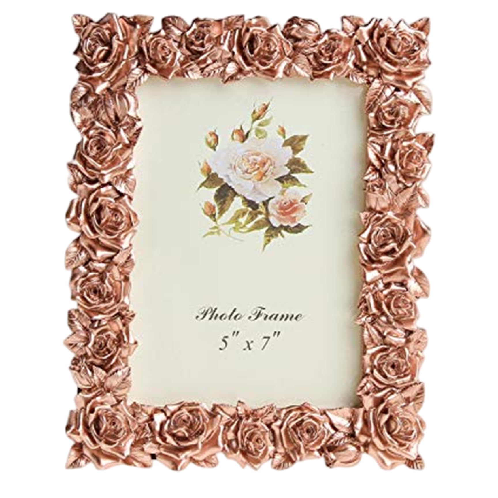 Wedhapy Photo Frames 5x7 Flower Picture Frame, 5x7 Rose Gold Picture Frame, Resin Decorative Photo Display for Home Office Tabletop Desk Flower