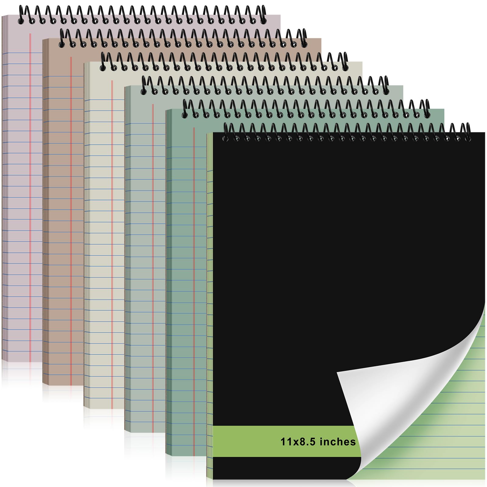 Resurhang 6 Pcs Legal Pad Top Spiral Bound Notebook 70 Sheets Wirebound Notepad Double Sided Ruled Memo Steno Pad with Stiff Back Cover for Business(8.5 x 11 Inches,No Holes,Neutral Color)
