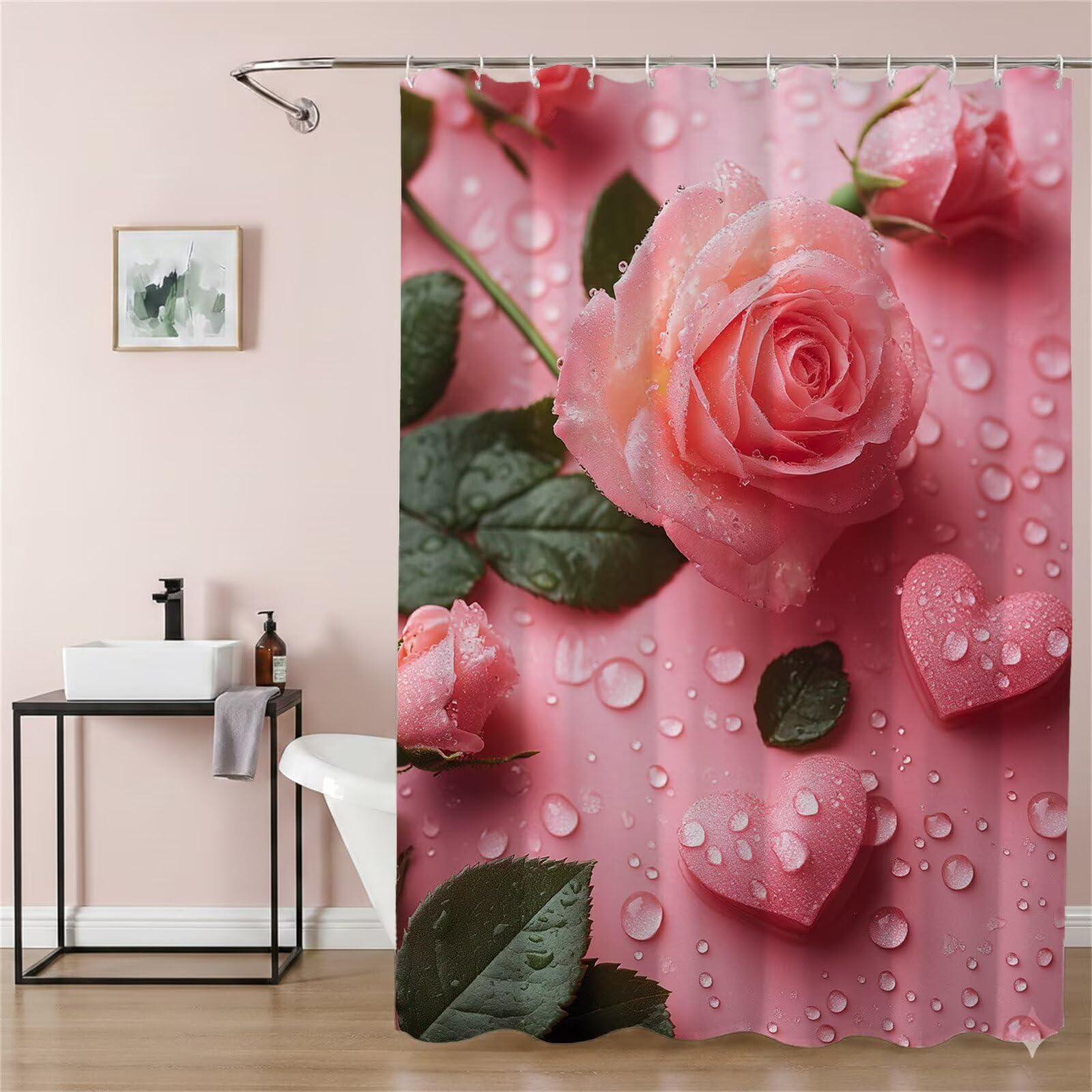 Rideau de douche en tissu lavable polyester rose de qualité supérieure