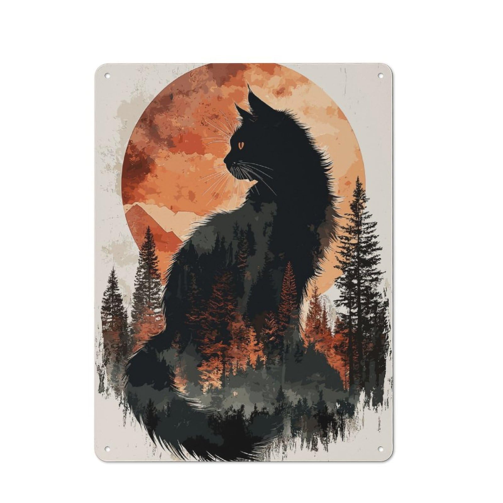 Junmoney Maine Coon With Moon Rustic Metal Plaque 40X30cm For Lounge Or Reading Corner, For Home Office, Studio And Craft Room Walls