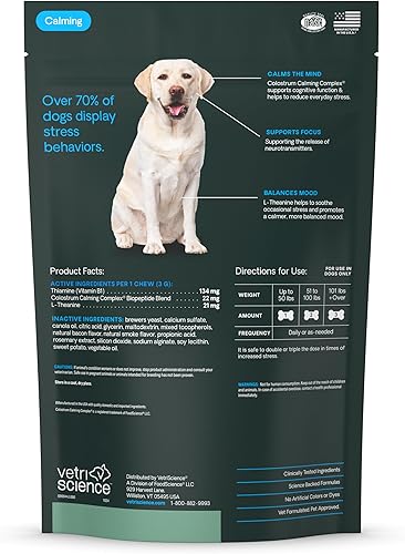 Vista 35 de VETRISCIENCE Composure - Masticables calmantes clínicamente probados, sabor pollo, 60 masticables, alivio de acción rápida del estrés, ladridos
