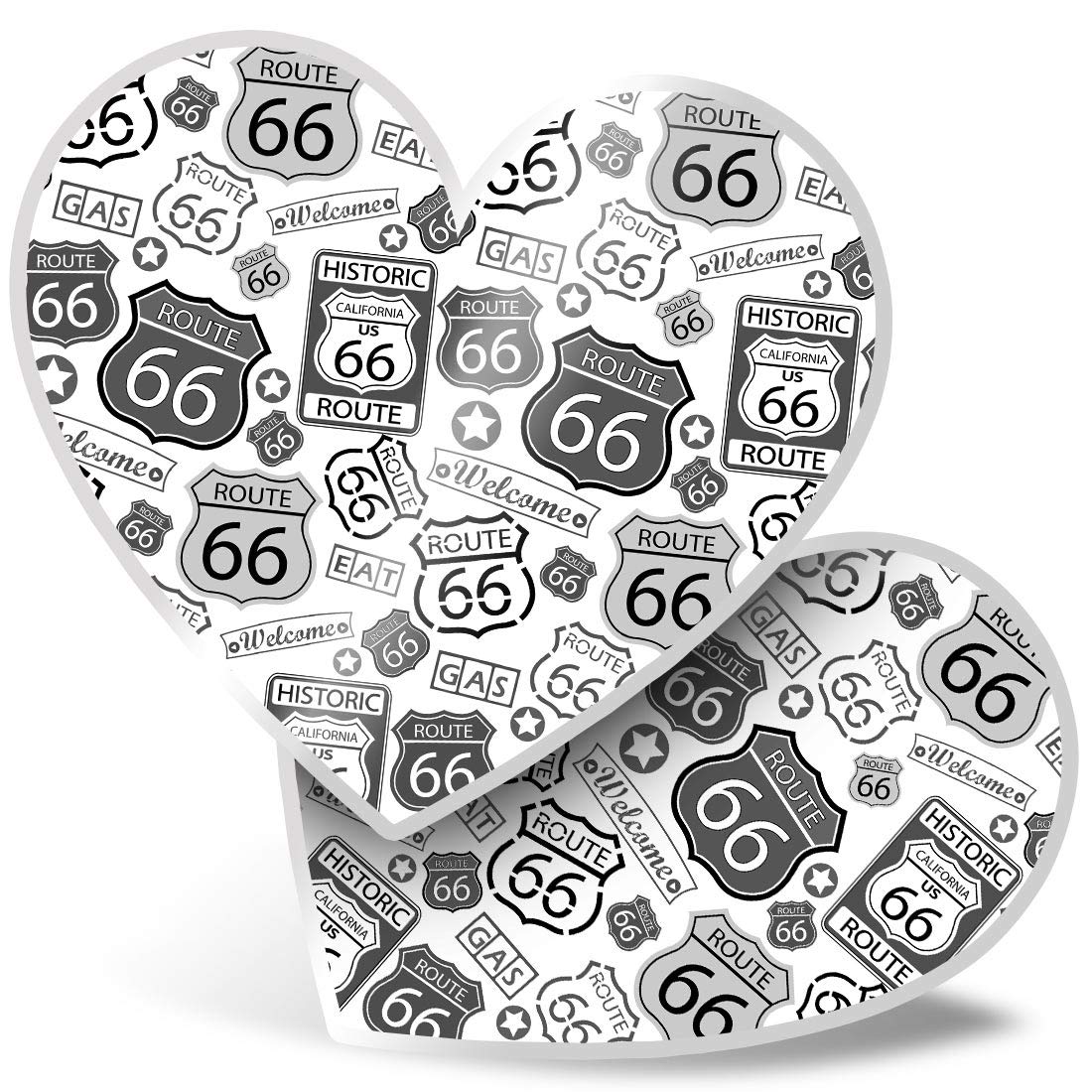 2 x 7.5cm Heart Stickers - Route 66 Highway USA Road Trip America Decals 40830