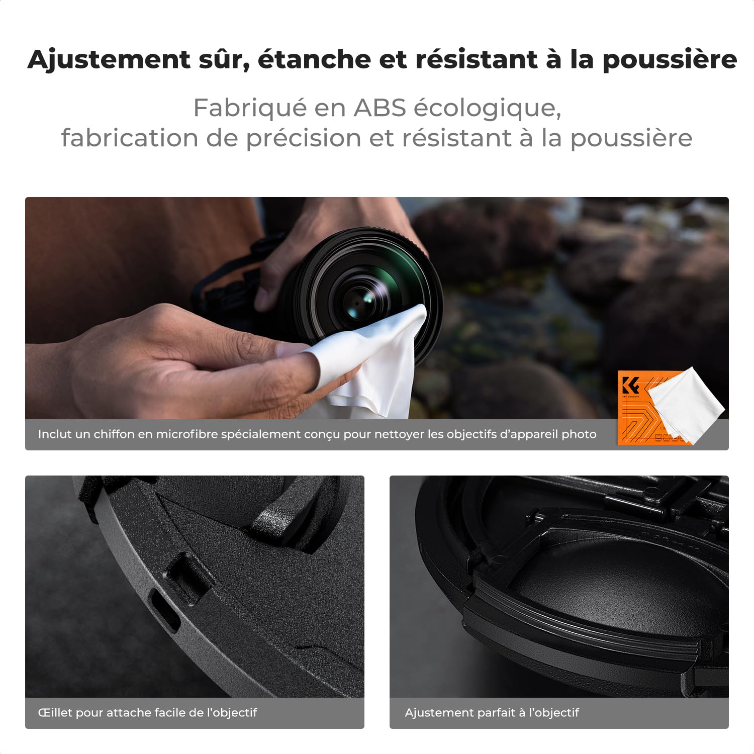 K&F Concept 67mm 2 x Bouchon Objectif + 2 x Élastique + 1 x Chiffon de Nettoyage Emballé sous Vide Compatible avec Appareil Photo Canon Nikon Sony Olympus Fujifilm Pentax Panasonic Leica