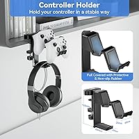 Vista 4 de KDD 5 in 1 Desk Controller Holder - Rotating Headphone Hanger with Cup Holder - Clamp On Desk Organizer Holds Controller, Headphone, Cup, Mobile