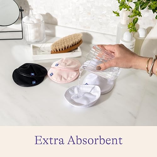 Miniatura 2 de Lansinoh Almohadillas de lactancia reutilizables para madres lactantes 8 almohadillas lavables color rosa y negro