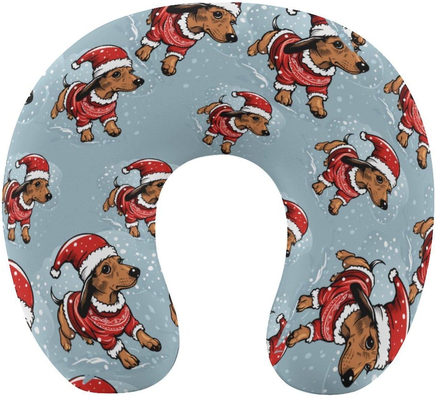 Dachshund Christmas Santa Hat Travel Pillow U Shape Neck Pillow Washable Pillowcase for Sleeping Chair