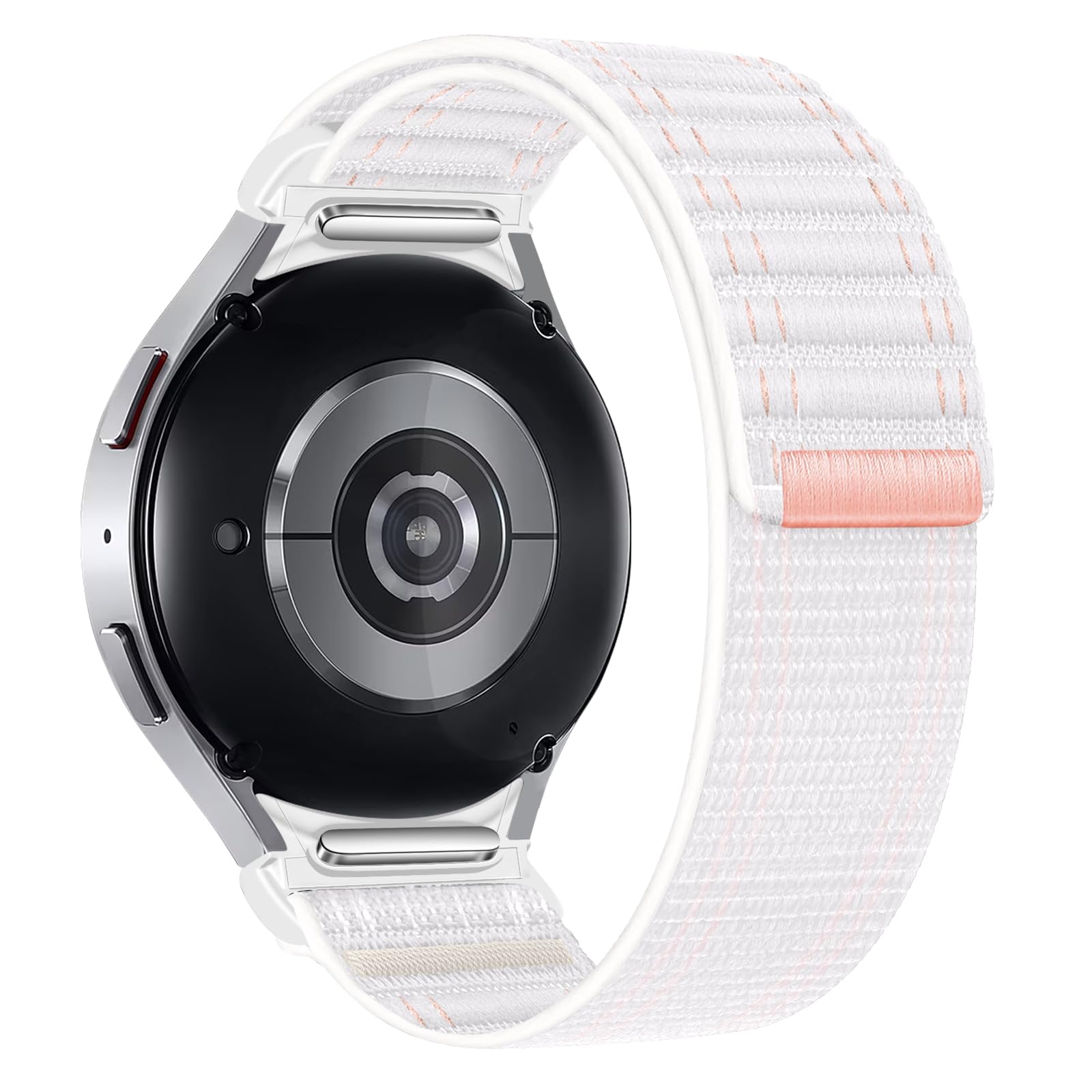 No Gap Nylon Strap Compatible with Samsung Galaxy Watch 7/6/5/4/FE 40/44mm Galaxy Watch 6/4 Classic 43/47mm 42/46mm Galaxy Watch 5 Pro 45mm Strap One Click Sport Loop Women Men(Pink White/No Watch)