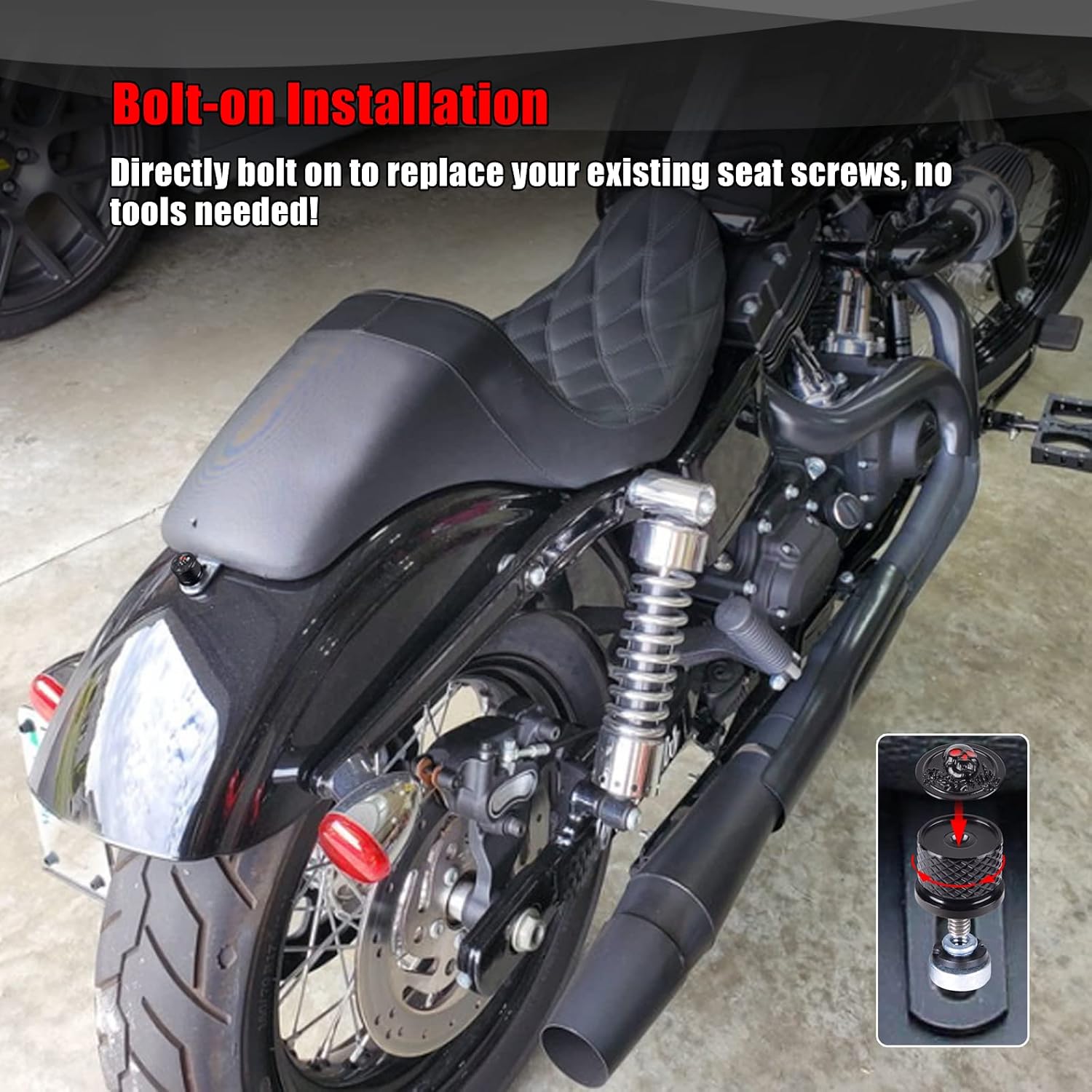 Goldfire 3D Skeleton Hard Anodized 1/4" Seat Thumb Bolts Screw Rear Fender Seat Nut Kit Compatible with 1996-2016 HD Sportster Touring Road King Dyna Fatbob Street Glide Road Glide (Black Kit A)