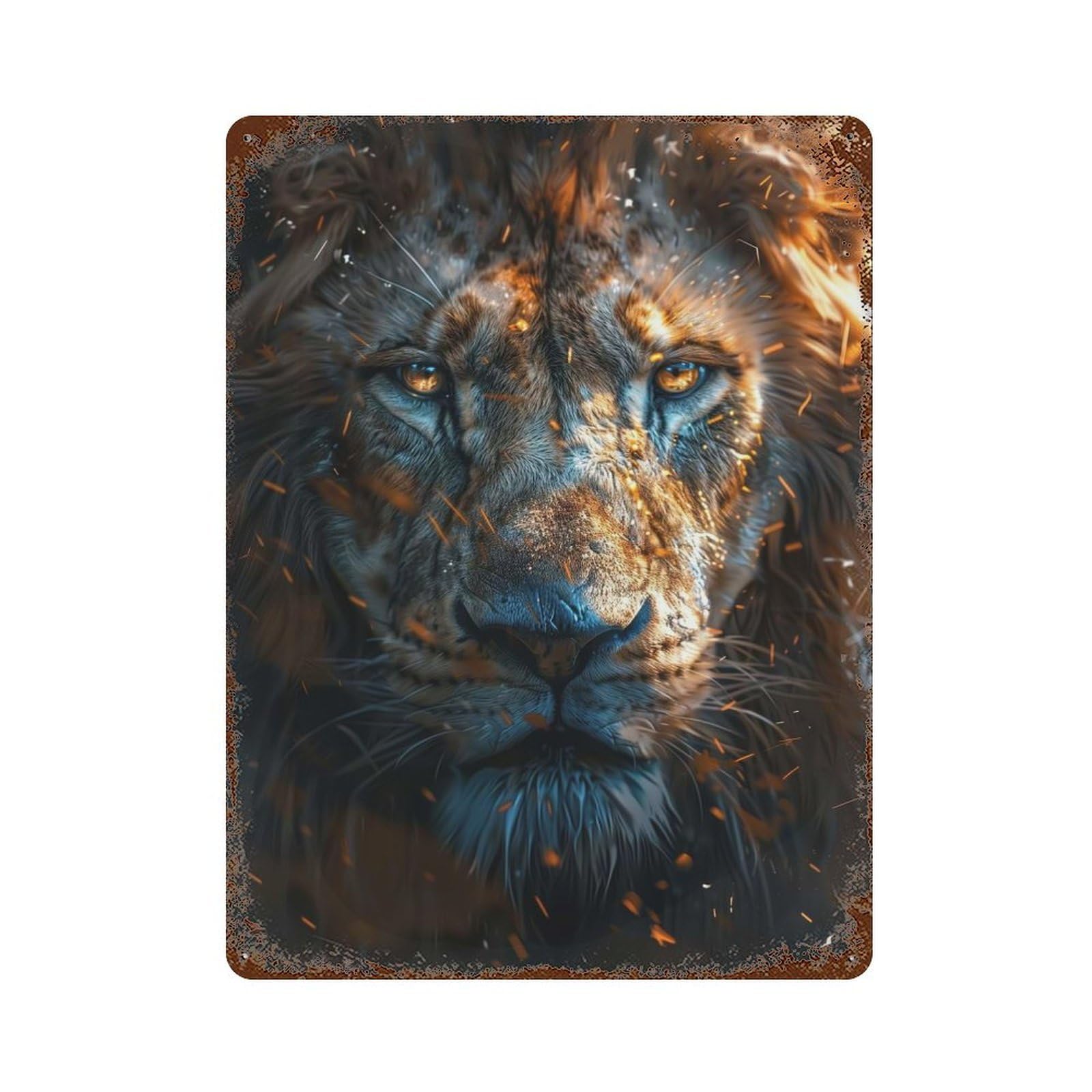 Aged Metal Wall Plaque with Lion Face Design 15.7"x11.8", for Farmhouse, Kitchen And Entryway Decor, Old School Wall Decor